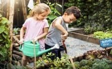 Children playing with tools in the garden